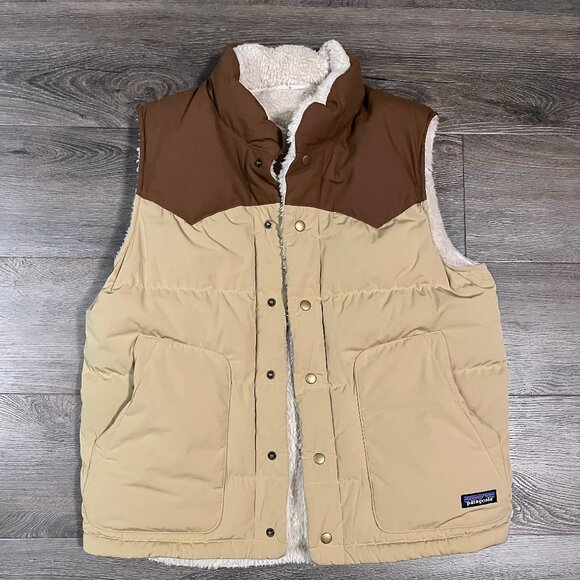 Patagonia Men's Medium Reversible Bivy Down Vest. Classic Tan. - Picture 4 of 9